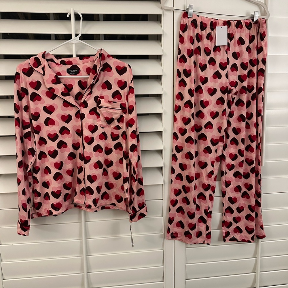 NWT Kate Spade Pink Heart Pajama Set